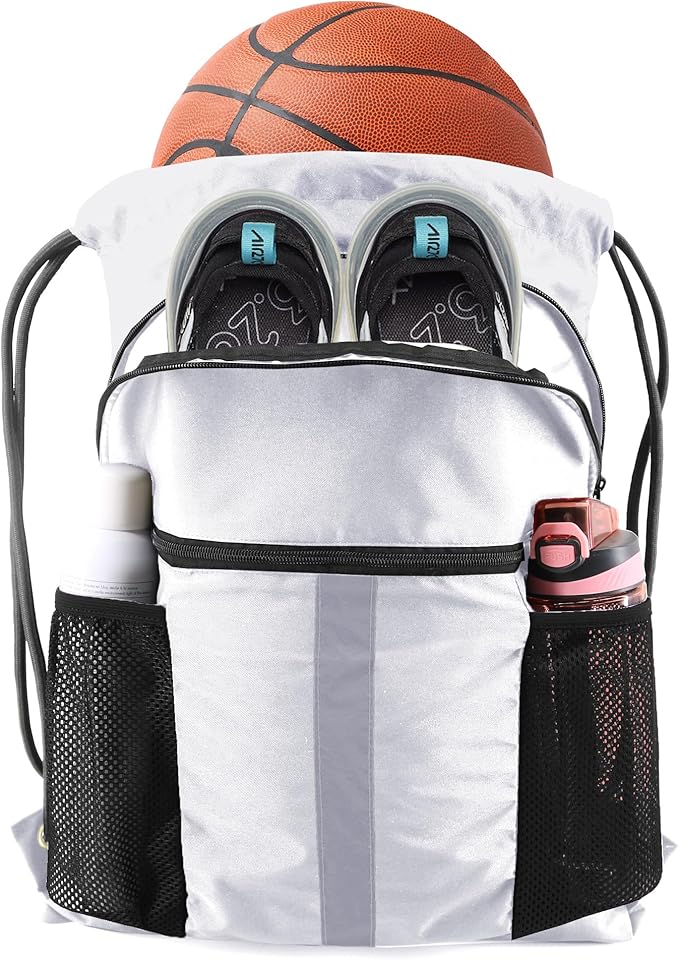 BeeGreen Drawstring Backpack Bag with Shoe Compartment, X-Large Black Gym Sports String Cinch Backpack