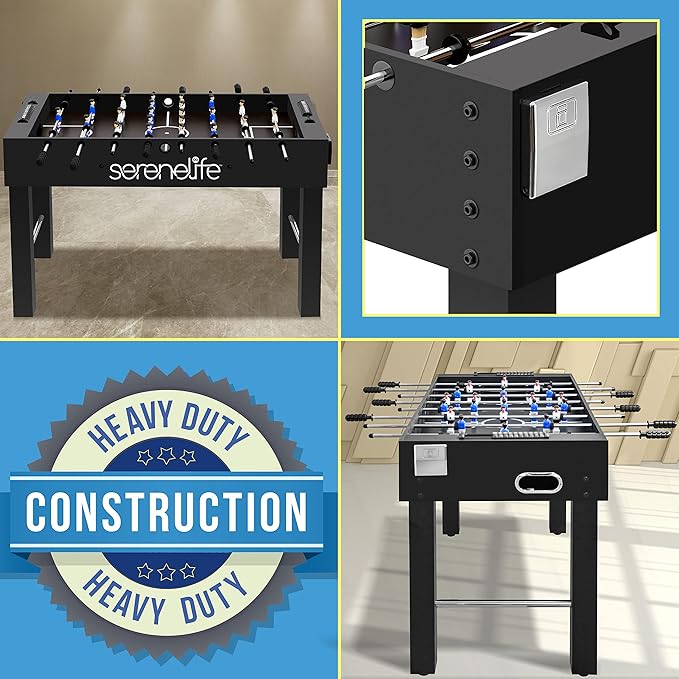 SereneLife 48in Foosball Table, Competition Sized Set with 2 Balls and 2 Cup Holders for Indoor Family Arcade Game Room