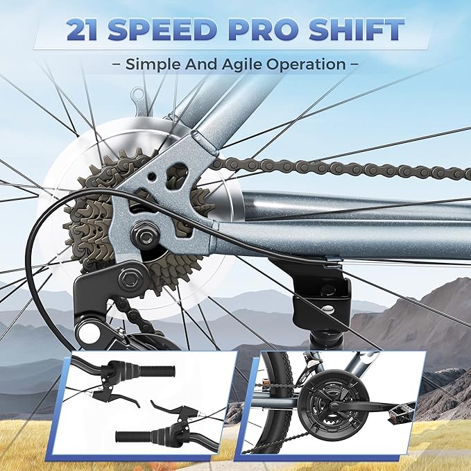 26" Mountain Bike - 1/7-Speed Lightweight High-Carbon Steel Frame, V Brakes & Front Suspension - Adjustable Ergonomic Seat for Men & Women(Quick Assembly, Multiple Colors)