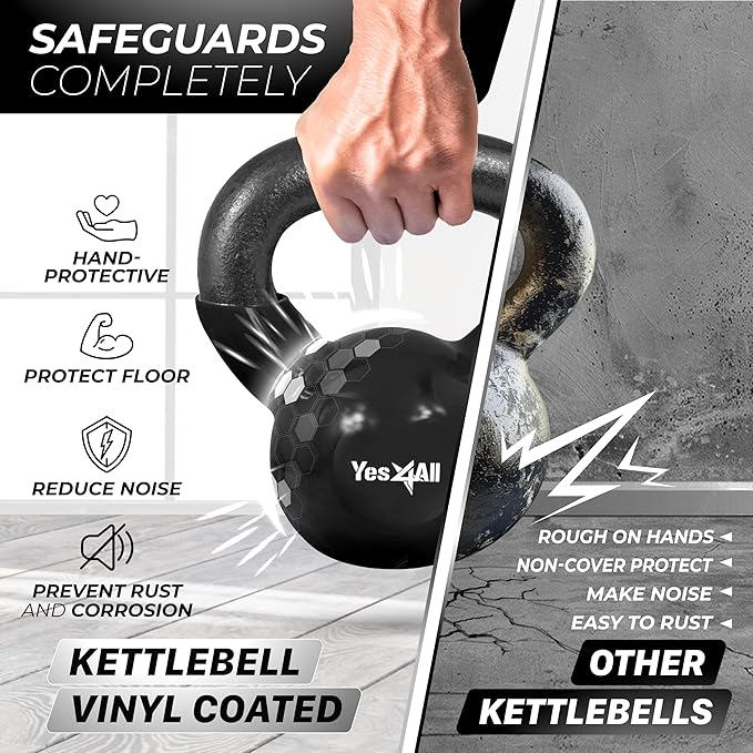 Yes4All Kettlebell Set Vinyl Coated Weights Combo for Full Body Workout Equipment Push up, Grip Strength Training, Dumbbell Weights Exercises