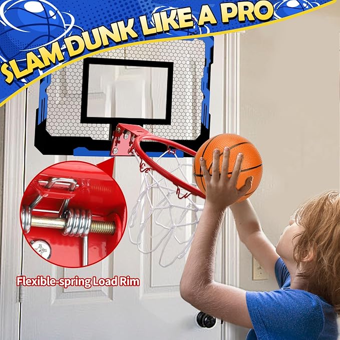 Indoor Basketball Hoop Set for Kids Adults, Pro Mini Basketball Hoop for Door Wall, Room Basketball Hoop Over The Door Outdoor Basketball Hoop with 4 Balls Toy Gift for Boy Girl