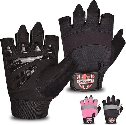 FIGHTSENSE Workout Gloves for Men and Women,Weight Lifting Gloves with Enhanced Grip,Padded Palm,Adjustable Wrist Straps and Breathable Design for Optimal Performance & Comfort in Gym