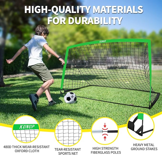 2 Pack Kids Soccer Goal for Backyard Set 6x4FT Portable Pop Up Soccer Net Training Equipment with Soccer Ball, Training Dice Mat, Cones and Carry Bag for Youth Toddler Teams Indoor Outdoor Sport Game