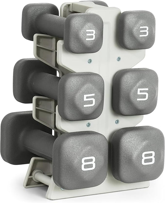 Tone Fitness Neoprene Dumbbell Set with Storage Rack – Non-Slip, Anti-Roll Hand Weights for Home Gym Workouts | 20 lb, 32 lb, & 50 lb Options