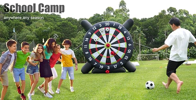 10FT Giant Inflatable Soccer Dart Board Backyard Games - with Buil in Blower, 8 Soccer Balls - Large Kick Football Target Dartboard for Outdoor Yard Lawn Family Adults Kids (Black)