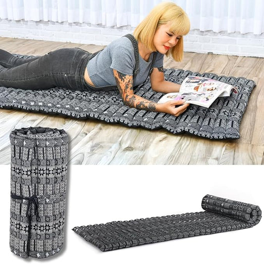 Leewadee - Foldable Floor Mattress - Japanese Roll Up Futon -Trifold Tatami Mat- Guest Floor Bed - Camping Mattress - Thai Massage Mat, Kapok Filled, 75 x 28 inches, Black