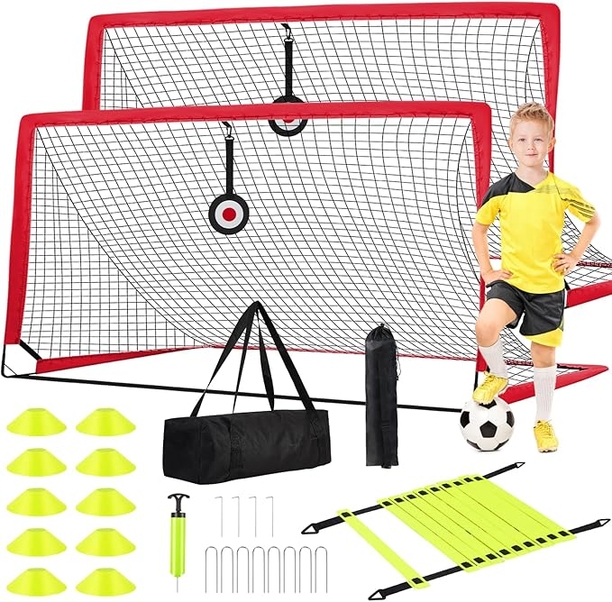 6x4 FT Kids Soccer Goals for Backyard - 2 Pack Soccer Nets, Portable Pop Up Goal Set with Training Mat, Cones, Target & Ball - Soccer Training Equipment Gift for Boys/Girls Ages 3-12