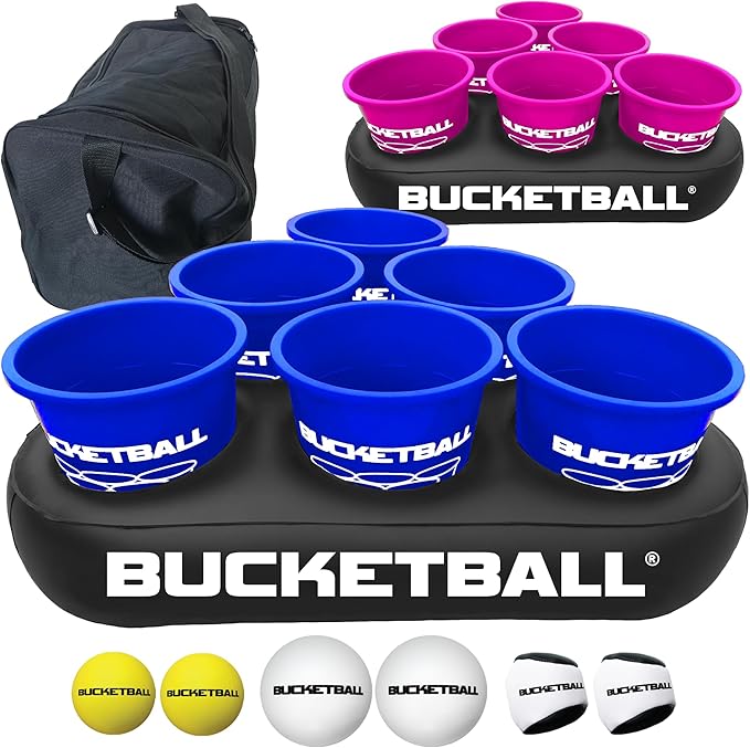 BucketBall | Team Color Edition | Party Pack (Navy Blue/Pink): Original Yard Pong Game: Best Camping, Beach, Lawn, Outdoor, Family, Adult, Tailgate, Jumbo, Giant Game