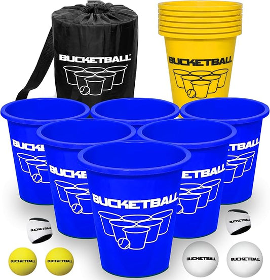 BucketBall | Team Color Edition | Combo Pack (Navy Blue/Yellow): Original Yard Pong Game: Best Camping, Beach, Lawn, Outdoor, Family, Adult, Tailgate, Jumbo, Giant Game
