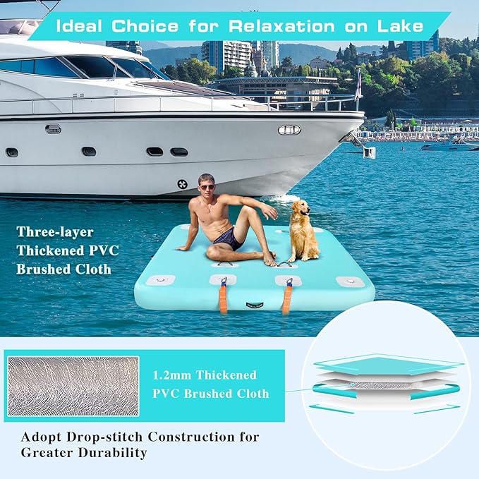 Inflatable Floating Dock, Swim Platform Floating Island Raft, Large Air Mat Inflatable Water Pad with None-Slip Surface for Lake Pool Beach Ocean