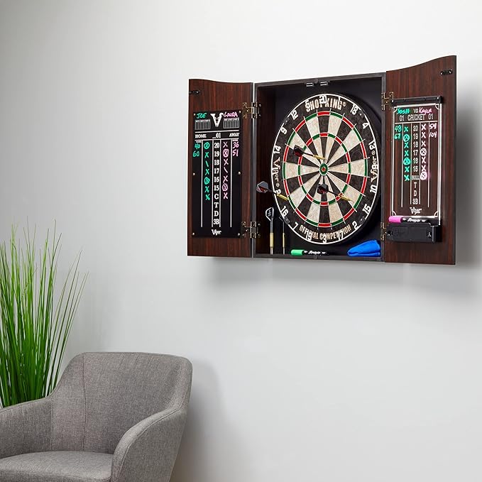 Viper by GLD Products Vault Deluxe Dartboard Cabinet with Shot King Sisal Dartboard and Illumiscore Scoreboard, Wood