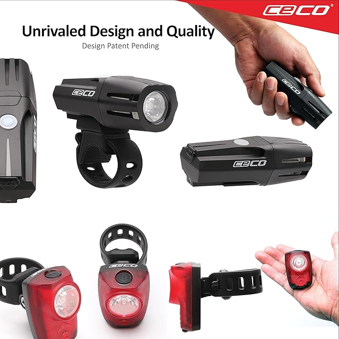 CECO-USA: 1,000 Lumen Headlight & 100 Lumen Tail Light Combo Pack for Cyclists who Want to See far & to be seen from afar. Brightest USB Rechargeable Bike Light Set Available for All Cyclists