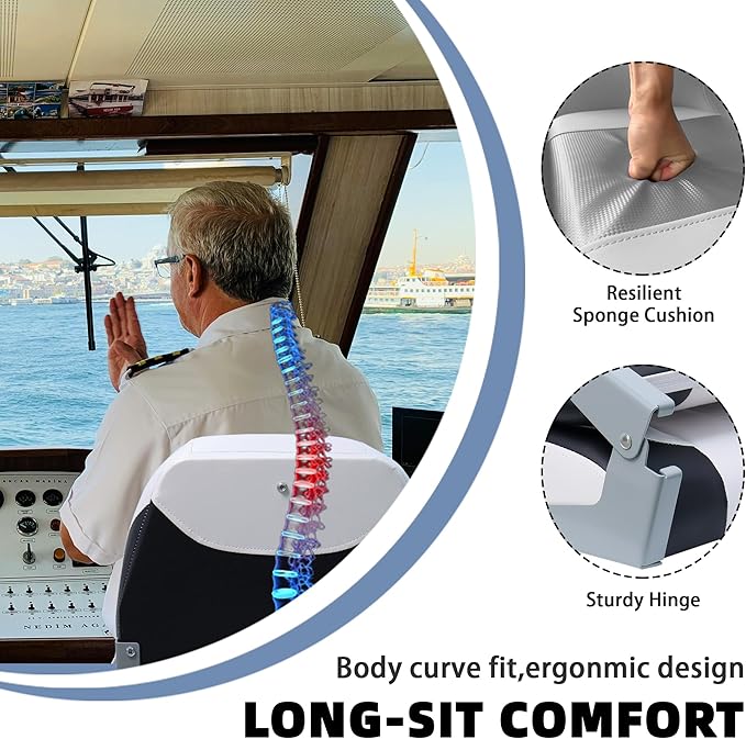 Deluxe A Pair of Marine Low Back Folding Fishing Boat Seat, Stainless Steel Screws Included, White/Black