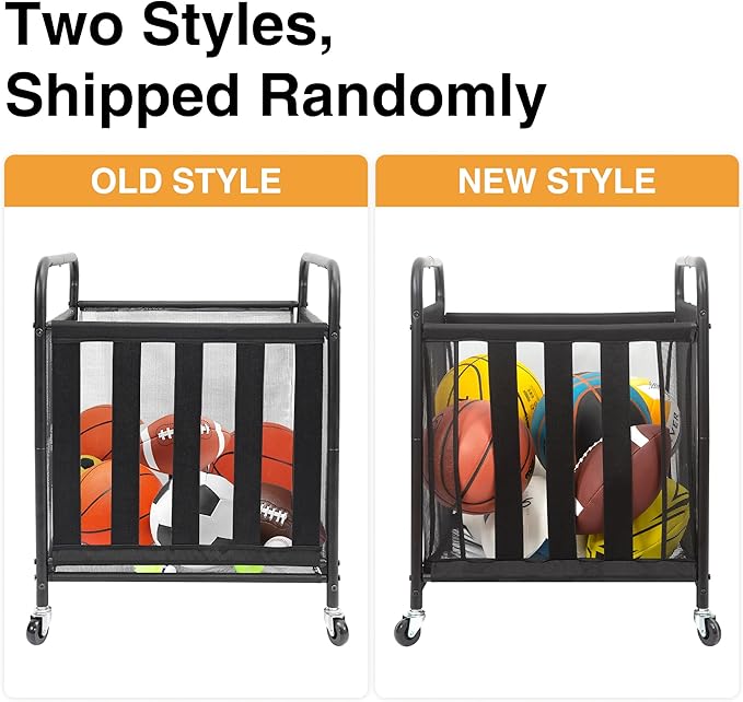 STO STO Rolling Sports Ball Storage Cart, Lockable Basketball Cage with Elastic Straps, Sport Equipment Holder Organizer for Indoor Outdoor, Steel Storage Rack for Playgroup and Gym