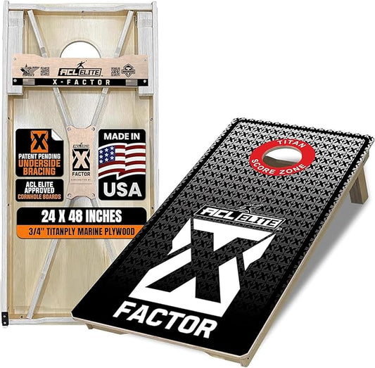 Titan Bags X Factor Cornhole Boards - ACL Elite Approved Cornhole Board Set w/Patent Pending X Underside Bracing for Maximum Durability - Regulation Size for Professional & Outdoor Sports Game