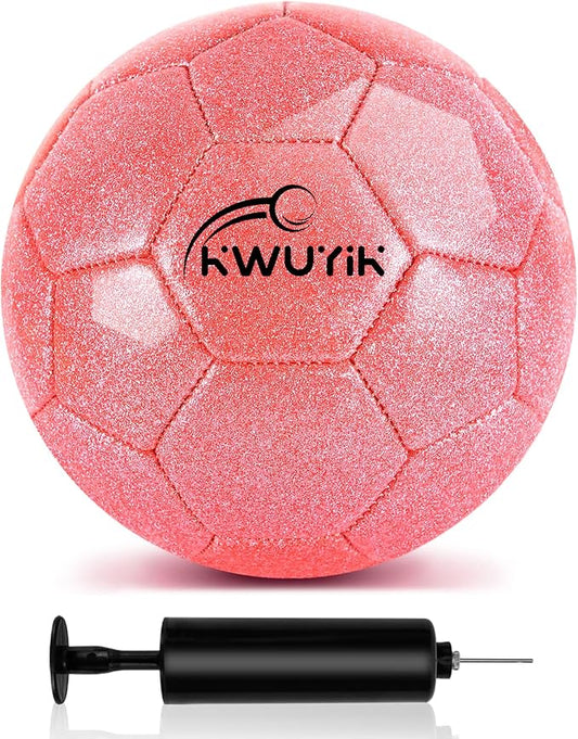 Size 3 4 5 Glitter Pink Gold Purple Soccer Ball Set with Pump Youth Soccer Ball for Kids Aged 4-6 6-8 8-12 Toddler Soccer Ball Soft Training Ball Practice for Teens Children Adults Boys Girls