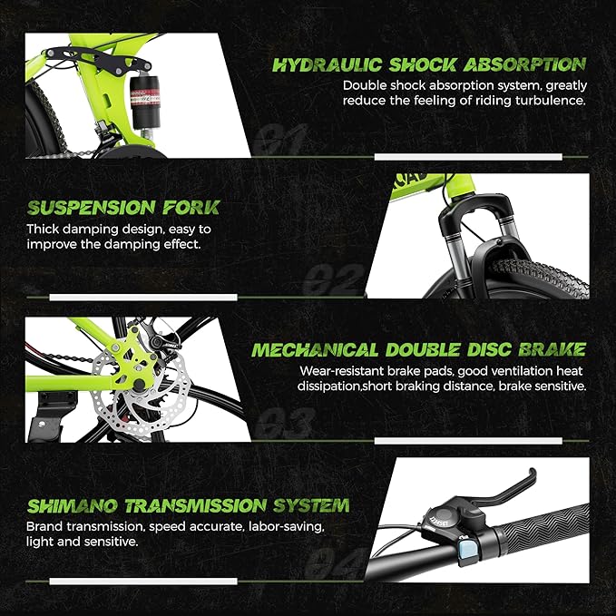 Outroad 26 Inch Folding Mountain Bike, 21 Speed Full Suspension High-Carbon Steel MTB Foldable Bicycle, Dual Disc Brake Non-Slip Folding Bikes for Adults/Men/Women, Black, Orange and Green