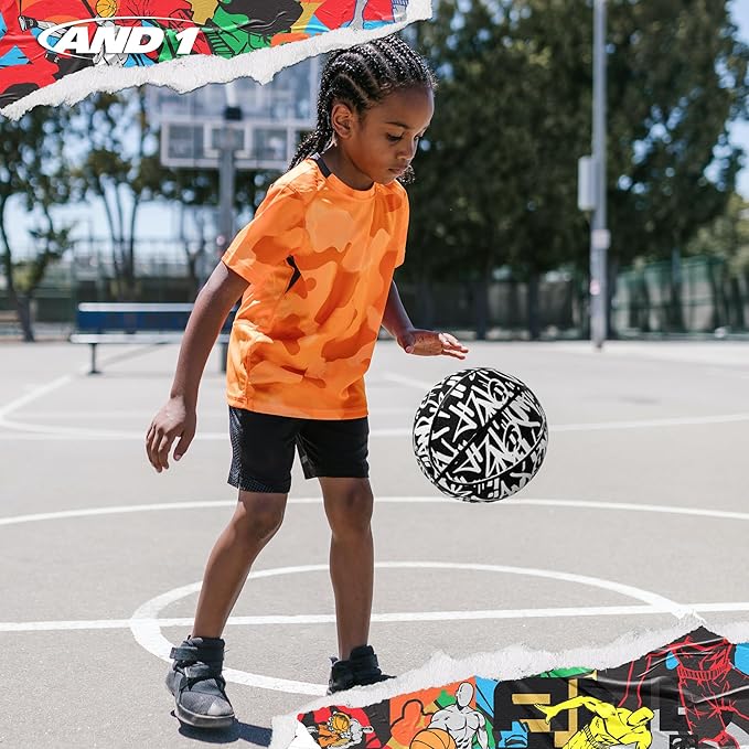 AND1 Fantom Graffiti Rubber Basketball - Streetball for Indoor and Outdoor Use, Deep Channel Construction and Durability