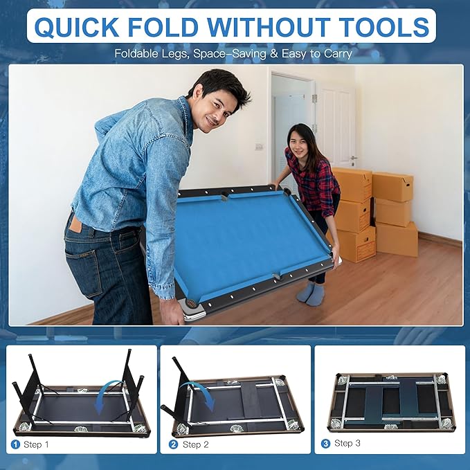 3 in 1 Billiard Table, 5.5 FT Folding Pool Table with Ping Pong Table and Dining Top, Multi Game Table Includes Billiard Accessories and Tennis Paddles for Family Game Room, Basements