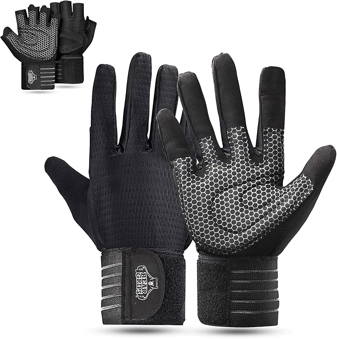 Bear Grips Weight Lifting Gloves for Men & Women | Half Finger Lifting Gloves | Full Finger Workout Gloves for Men | No Finger Exercise Gloves l Compression Weightlifting Gloves | Gym Gloves for Men