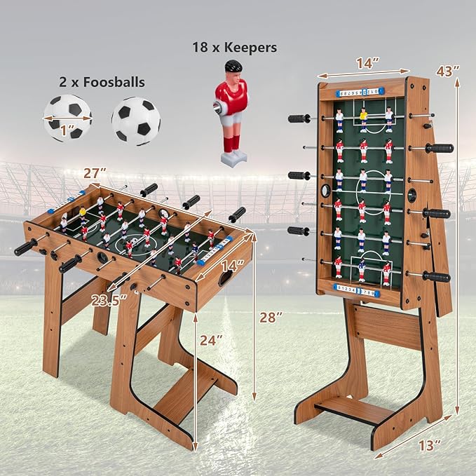 Goplus Folding Foosball Table, 27” Wooden Soccer Game Table with 2 Footballs & Score Keepers, Indoor Outdoor Portable Football Game Set for Kids Adults, Arcades, Bars, Parties, Family Nights