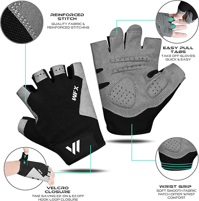 Gym Gloves Fitness Training Anti Slip Shock-Absorbing Weight Lifting Gloves Padded Grip Breathable Fingerless Workout Support for Men Women Cycling Exercise