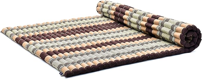 Leewadee - Foldable Floor Mattress - Japanese Roll Up Futon -Trifold Tatami Mat- Guest Floor Bed - Camping Mattress - Thai Massage Mat, Kapok Filled, 75 x 57 inches, Brown
