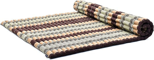 Leewadee - Foldable Floor Mattress - Japanese Roll Up Futon -Trifold Tatami Mat- Guest Floor Bed - Camping Mattress - Thai Massage Mat, Kapok Filled, 75 x 57 inches, Brown
