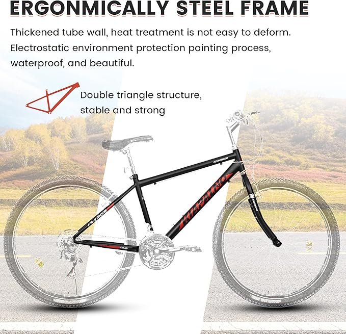 Mountain Bike 24 26 Inch, 21 Speeds Aluminum Frame/High-Carbon Steel Frame, Front Suspension Boys Girls Sport Bike, Adult Teens Bicycle for City Commuters, Summer Ride and Short Trip Camping