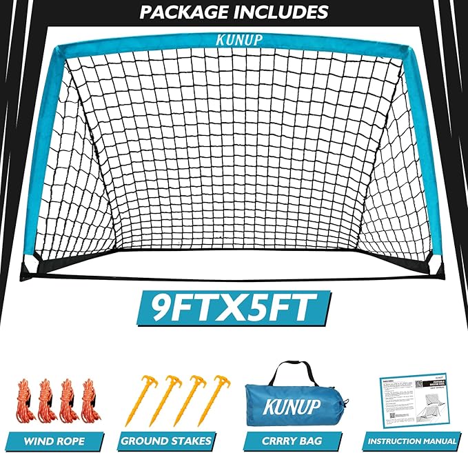 5×3 6x4 9x5 FT Portable Kids Soccer Goal for Backyard, Foldable Soccer Practice Net with Carrying Bag for Toddler Youth Adult Pop Up Soccer Training Equipment Indoor and Outdoor Sports Game