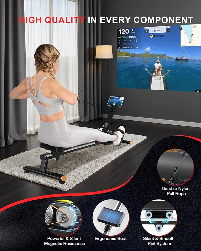 Magnetic Rowing Machine, 350 LB Weight Capacity Rower Machine for Home Use, Tablet Holder and Comfortable Seat Cushion-New Version