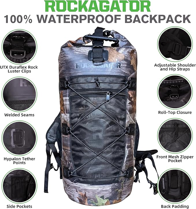 Kanarra 90L Waterproof Backpack for Camping, Hiking, Mountaineering, Backpacking, Hunting, Fishing, Canoeing, Outdoor Activities, The Wet Outdoors - Large Capacity, Roll Top Closure, Camo