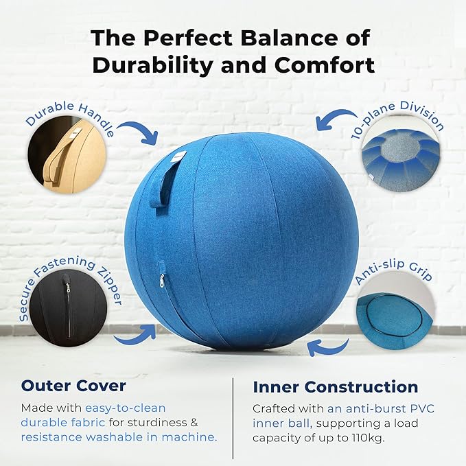 Balance Ball Chair for Office & Home - Ergonomic Exercise Ball for Posture & Back Pain Relief, Yoga Ball Chair - Sitting Ball with Washable Linen Cover