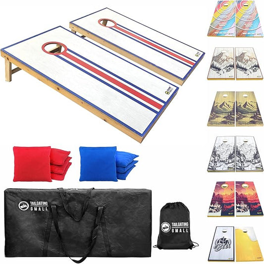 Cornhole Board Set 4FTx2FT Solid Wood Regulation Size Cornhole Set Includes 8 Cornhole Bags for Adults
