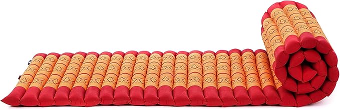 Leewadee - Foldable Floor Mattress - Japanese Roll Up Futon -Trifold Tatami Mat- Guest Floor Bed - Camping Mattress - Thai Massage Mat, Kapok Filled, 75 x 20 inches, Orange Red