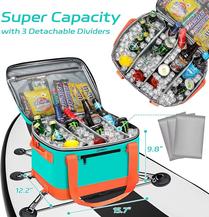 Paddle Board Cooler Waterproof, Super Capacity SUP Paddleboard Deck Cooler with Shoulder Strap & 6 Elastic Rope Clips, Paddle Board Accessories Bag for Stand Up Paddleboard and Kayak