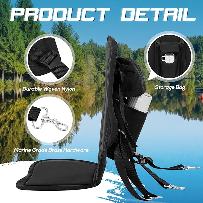 Lewtemi 2 Pack Padded Kayak Seat Fishing Boat Seat with Storage Bag 8 Fixed D Rings Screws Detachable Paddle Board Chair Canoe Chair with Adjustable Back Strap for Summer Canoe Universal Sit