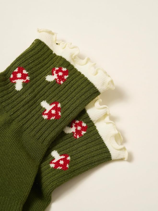 Crew Half Calf Grip Socks, Cutest Fruits Pilates Socks, Ruffle socks, Non-Slip, Barre Yoga Fitness
