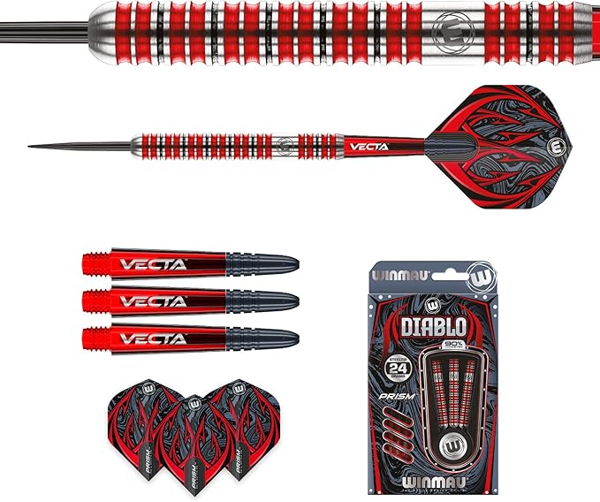 Winmau Diablo 90% Professional Tungsten Darts Set with Flights and Stems (Shafts) Steel tip & Soft tip