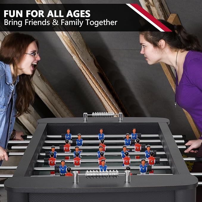 58 Inch Foosball Table, Full Size Competition Soccer Game Table for Adults & Kids, Heavy-Duty Indoor Arcade Table for Game Rooms & Parties (Black)