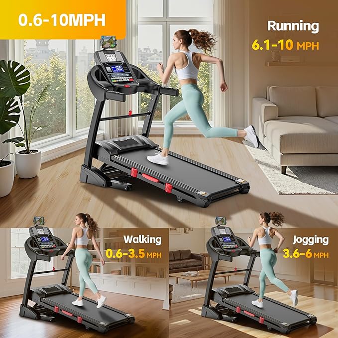 5.0 HP Folding Treadmills for Home with 15% Incline, 400 lbs Capacity Treadmills for Exercising, 0.6-10MPH, APP Control,Shock Absorption, Safe & Quiet