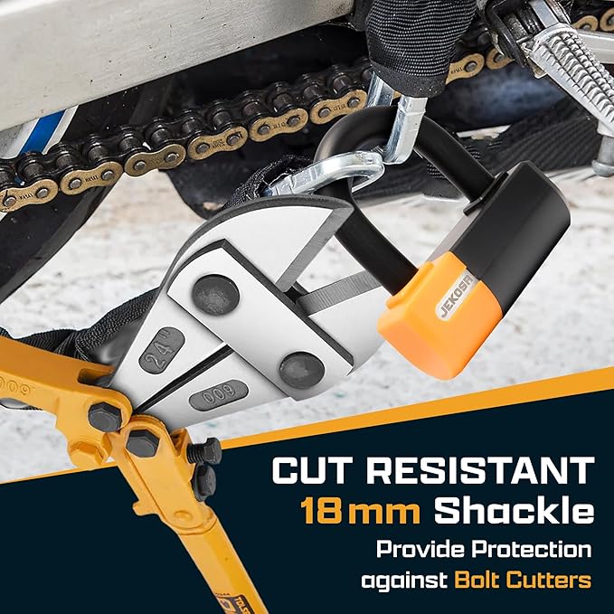 Jekosa® PBL110 Heavy-Duty Bike Lock with 5 Keys - 18 mm Cut Resistant Steel Shackle - Weather Resistant ABS Shell | Bike U-Locks for Motorcycle, Bicycle, Scooter, Garage