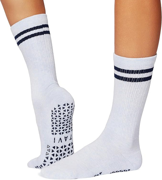 TAVI Kai Fashion Crew Grip Socks - For Slipper Barre, Pilates, and Yoga - with Grips for Women and Men