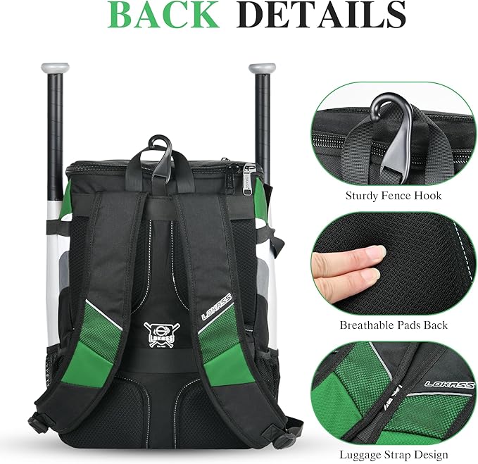 Baseball Backpack for Adult and Youth, Large Capacity Lightweight Softball Bag With Shoe Compartment and Fence Hook for TBall Bat & Equipment, Waterproof for Helmet, Gloves