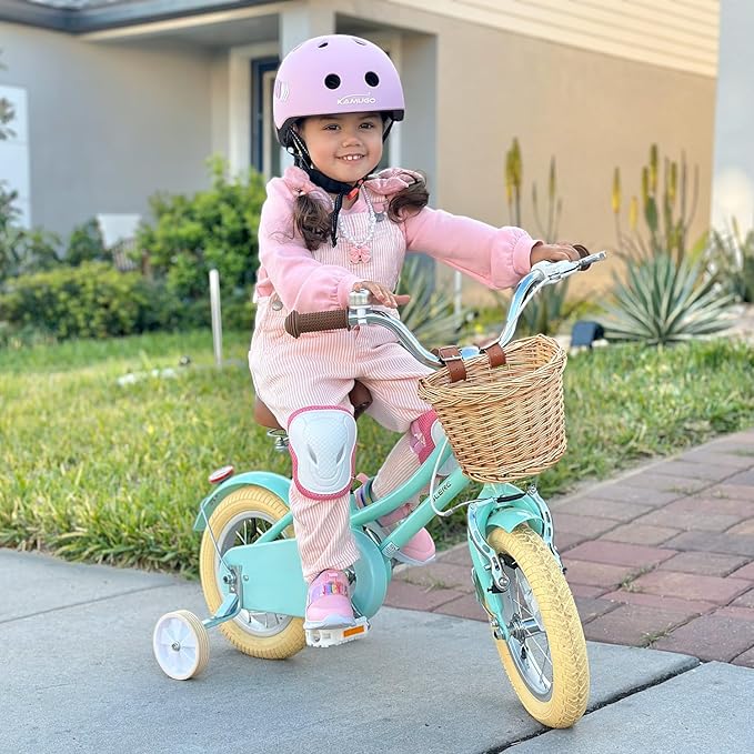 Glerc Little Molly 12-20 Inch Kids Retro Cruiser Bike for 2-13 Year Old with Wicker Basket & Training Wheels/Kickstand, Multiple Colors