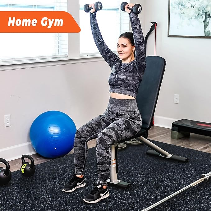 SUPERJARE 0.4'' Thick 12 Pcs 48 Sq Ft Rubber Top Exercise Equipment Mats, High Density EVA Foam Mats with Rubber Top, Interlocking Gym Flooring for Home Gym, Protective Workout Mat, Black/Blue