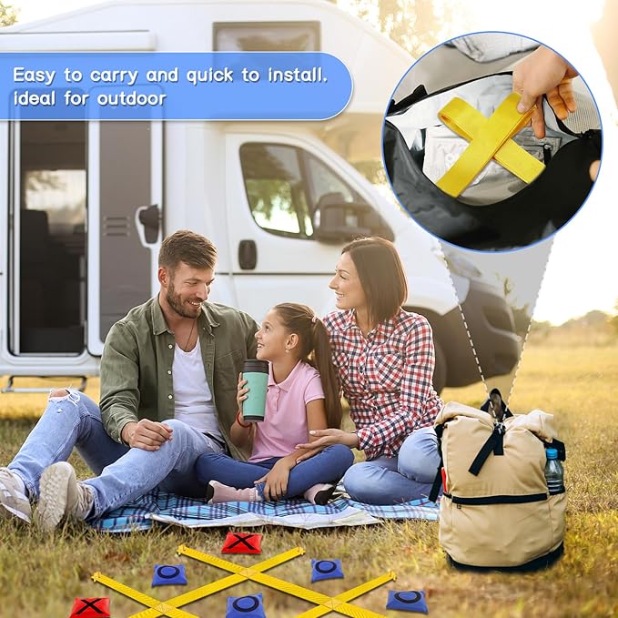 Giant Tic Tac Toe Strap Game Outdoor, 4 Ft X 4 Ft Portable Tic Tac Toe Bean Bag Toss Game, Large Yard Toss Game Tic Tac Toss Across Camping Games for Kids & Families
