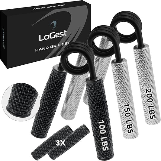 Logest Metal Hand Grip Set, 100LB-200LB 3 Pack 50LB-200LB 4 Pack No Slip Heavy-Duty Grip Strengthener with Gift Box, Great Wrist & Forearm Hand Exerciser, Home Gym, Hand Gripper Grip Strength Trainer