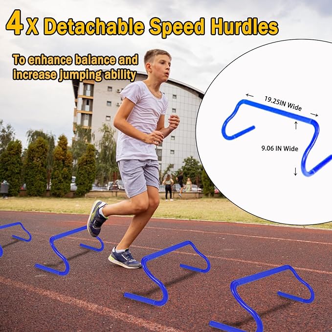 Agility Ladder Speed Training Equipment Set-20ft Agility Ladder 4 Adjustable Hurdles Running Parachute Jump Rope Speed Training Equipment for Soccer Football Basketball