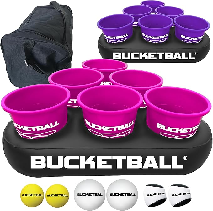 BucketBall | Team Color Edition | Party Pack (Pink/Purple): Original Yard Pong Game: Best Camping, Beach, Lawn, Outdoor, Family, Adult, Tailgate, Jumbo, Giant Game